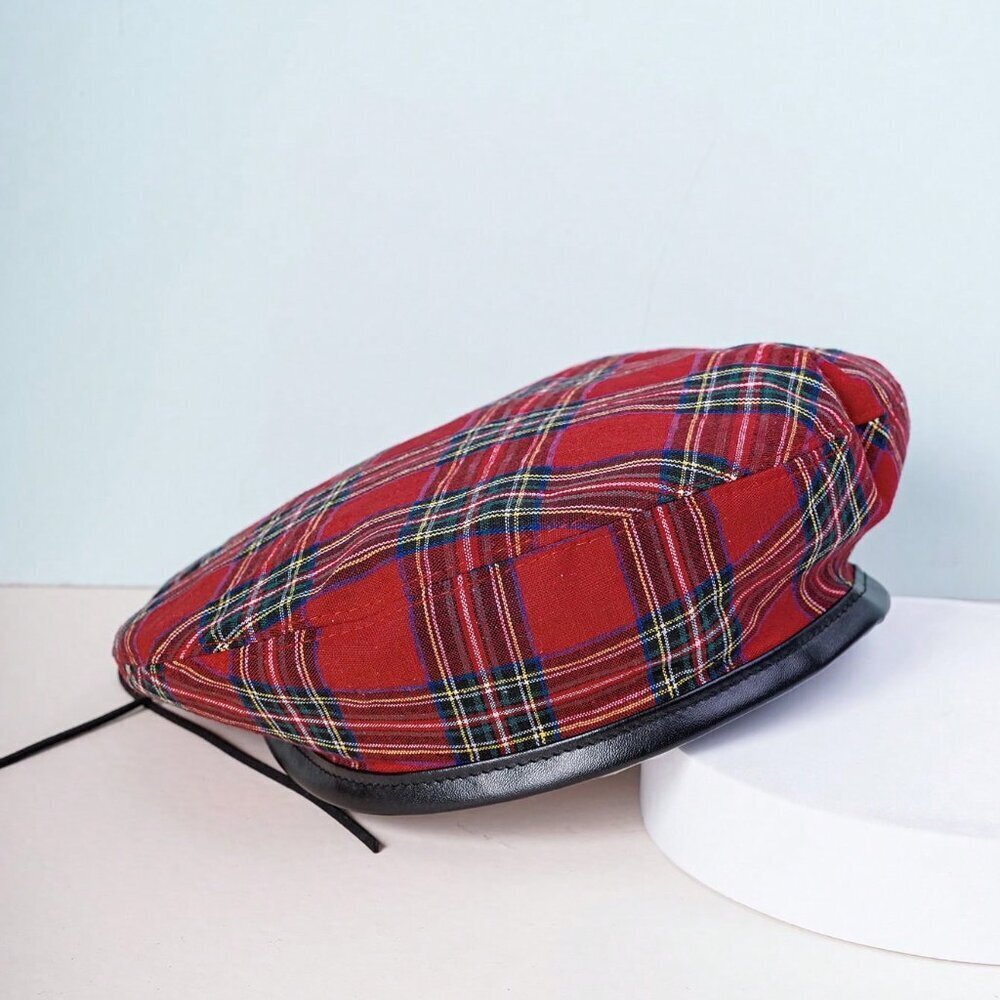 Casual Christmas Plaid Women's Beret Sun Hat Adjustable Outdoor